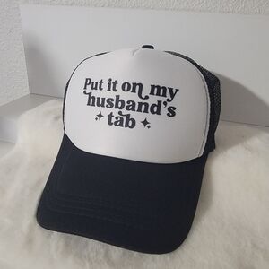 Put It On My Husbands Tab Black And White Trucker Hat Trending Chic Style Cap